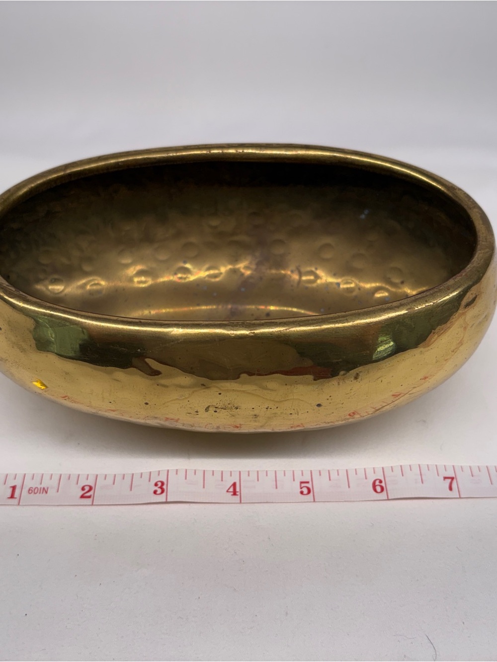 Vintage Hammered Brass Oval Bowl Planter Catchall MCM Decor